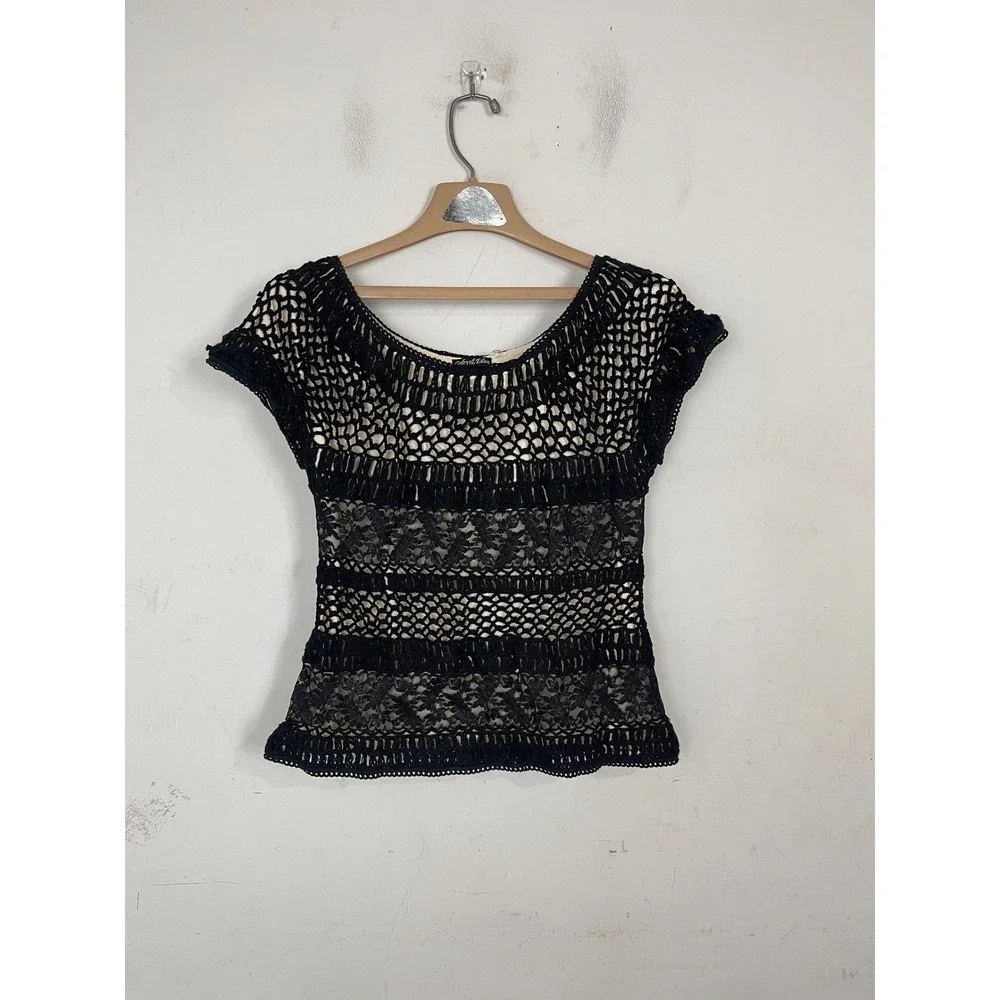 Black Crochet Short-Sleeve Women's Top - Unbranded